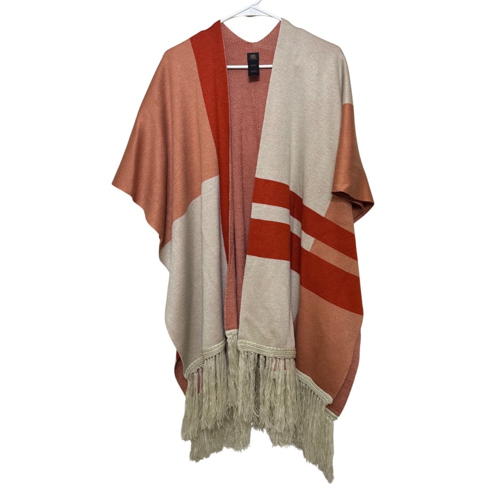 FRYE Womens patchwork Fringe Poncho Wrap Shawl